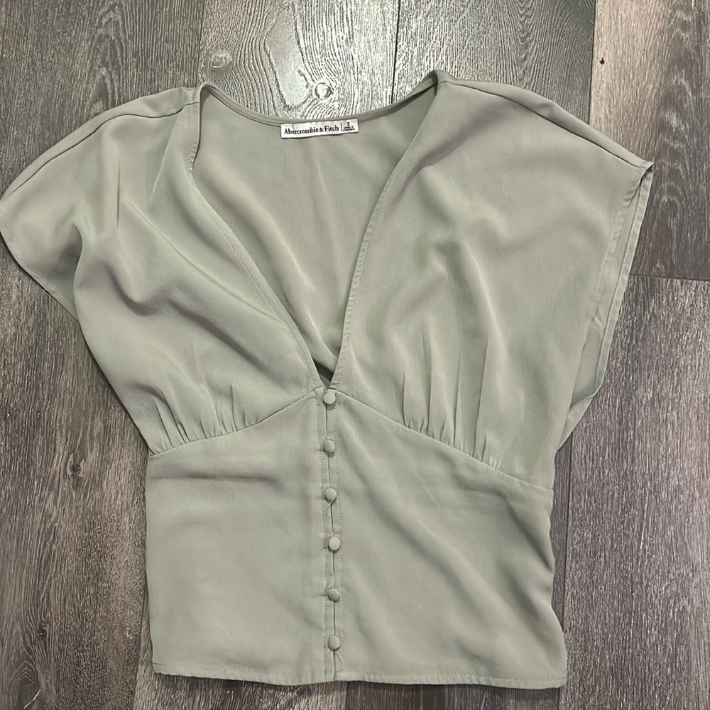 Green Short Sleeve Corset Button Up Top